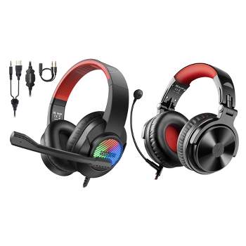 OneOdio Pro M Over Ear Bluetooth Wired I Wireless Gaming Headset, Black & Red and T8 USB Wired Over Ear Gaming Headphones w/ RGB Lights
