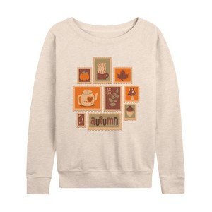 Women's - Instant Message - Fall Stamp Cluster Lightweight French Terry Wide Neck Long Sleeve Shirt - 1 of 4