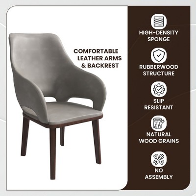 Gray Faux Leather Arm Chair with Rubberwood Legs