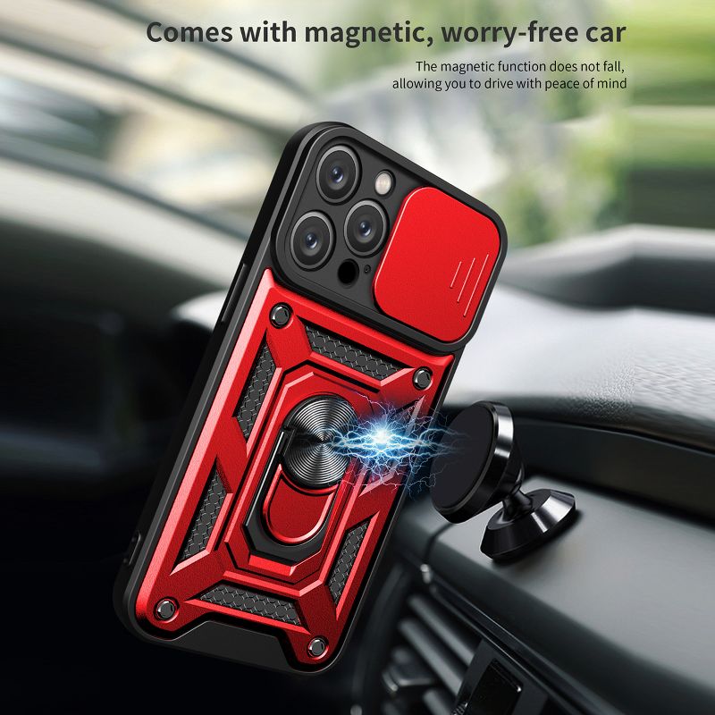 Kickstand Ring Holder with Slide Camera Cover TPU Magnetic Car Mount for APPLE IPHONE 14 PRO MAX, 3 of 5