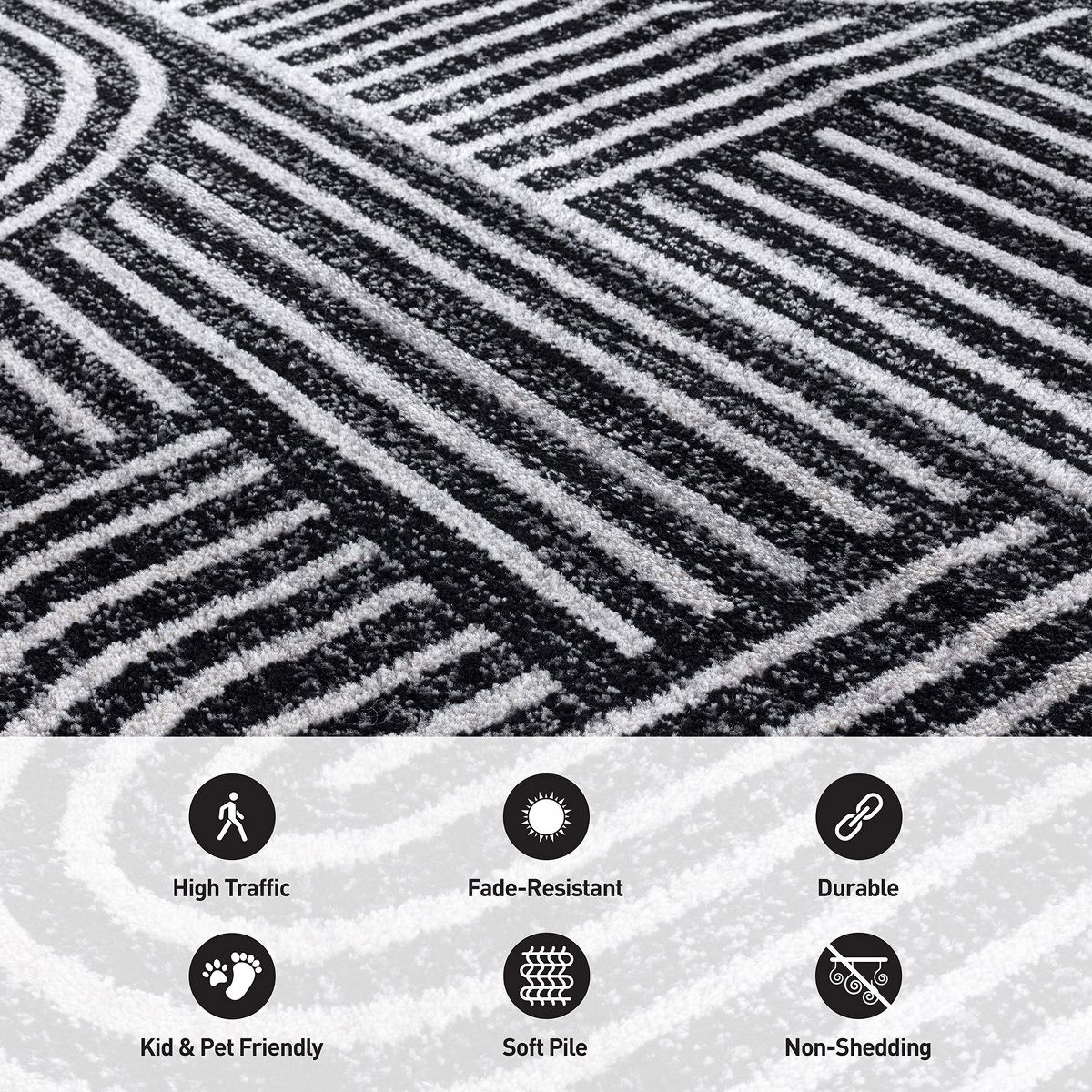 World Rug Gallery Bohemian Stipre Arch Design Area Rug: Geometric, Rectangle, Low Pile, Stain & Fade Resistant - thumbnail 5