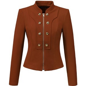 Allegra K Women's Vintage Double-Breasted Motorcycle Zip-Up Steampunk Jacket - 1 of 4