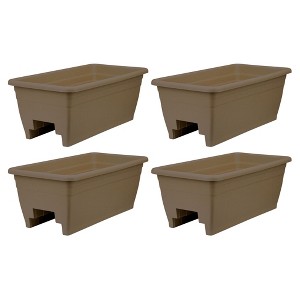 The HC Companies 24 Inch Wide Heavy Duty Plastic Deck Rail Mounted Garden Flower Planter Boxes with Removable Drainage Plugs, 4 Pack, Chocolate - 1 of 4
