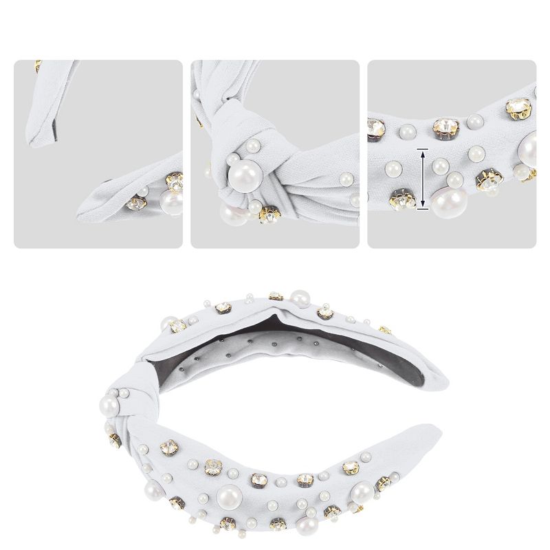 Unique Bargains Women's Knotted Simulated Pearl Rhinestones Headband 1.18" Wide 1Pc, 3 of 7