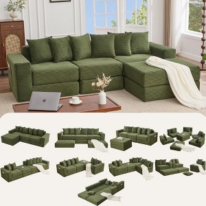 L-Shaped Sectional Sofas£¬Corner Couch & Floor Sleeper, No Assembly, Side Pocket, 6 Pillows, DIY Modular Sofa for Living Room, Apartment, Office - 1 of 4