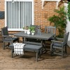 Outsunny Outdoor Dining Set, Patio Table and Chairs Set of 6, Conversation Furniture with Armrests, Loveseat Bench, Umbrella Hole, Cushions - 3 of 4