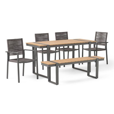 Quay 6pc Outdoor Aluminum Dining Set - Natural/Gray/Dark Gray - Christopher Knight Home