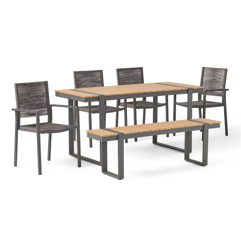 Quay 6pc Outdoor Aluminum Dining Set - Natural/Gray/Dark Gray - Christopher Knight Home, 1 of 15
