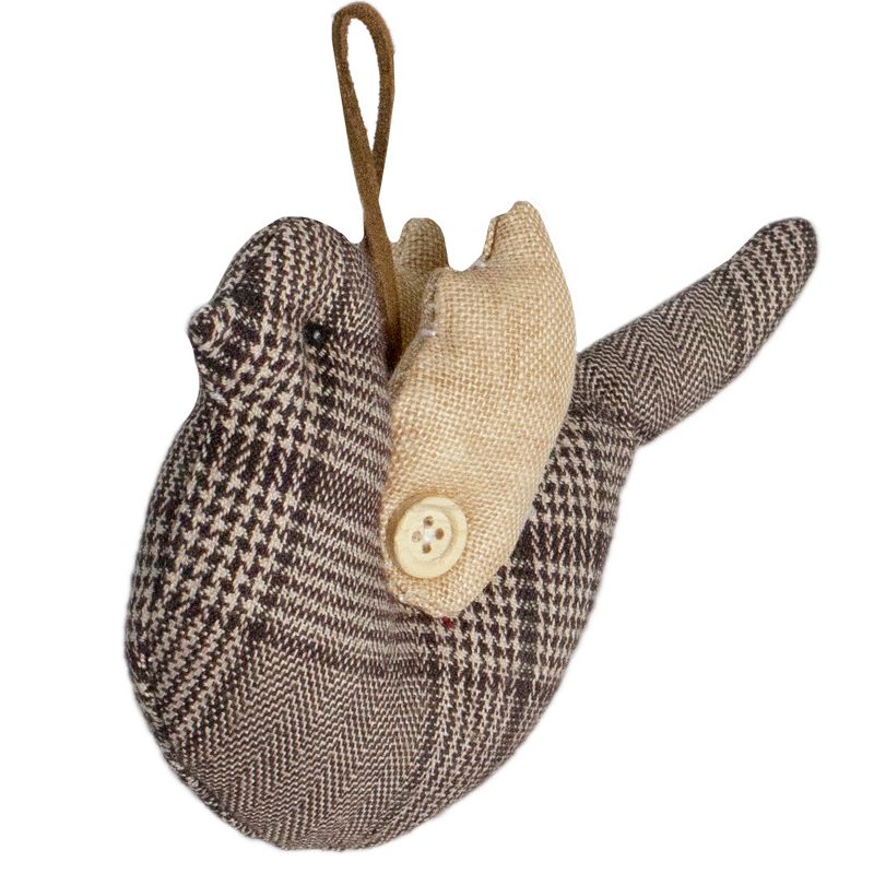Northlight 8" Brown and Beige Houndstooth Plaid Bird Christmas Ornament, 3 of 5
