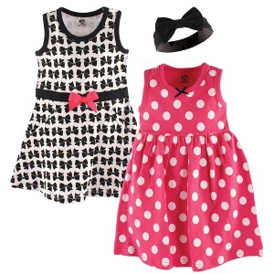 Hudson Baby Infant Girl Cotton Dress and Headband 3pc Set, Bow, 6-9 Months - 1 of 4
