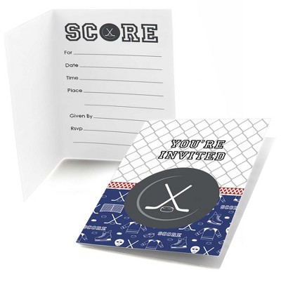 Big Dot of Happiness Shoots and Scores - Hockey - Fill-in Baby Shower or Birthday Party Invitations (8 Count)