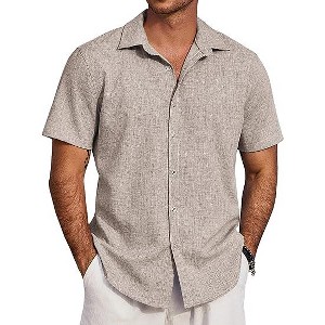 COOFANDY Men's Beach Summer Shirts Linen Texture Shirts Short Sleeve Casual Button Down Shirt - 1 of 4