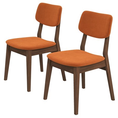 Vynxaria Burnt Orange Velvet Dining Chairs - Set of 2 for Mid-Century Modern Flair