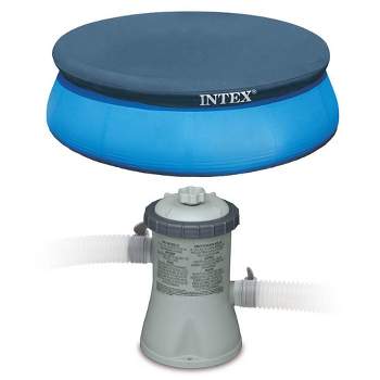 Intex 330 GPH Easy Set Pool Cartridge Filter Pump w/ GFCI + 8 Foot Pool Cover