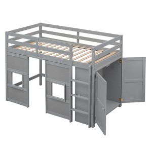 NicBex Twin Low Loft Bed with Built-in Storage Wardrobe and 2 Windows for Kids Teens - 1 of 4