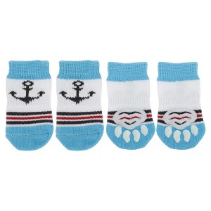 Unique Bargains Dog Cats Non-Slip Socks Paw Protection and Traction Blue White 4 Pcs - 1 of 4