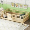 Wood Floor Bed with Safety Fence, Pine Montessori Frame with Door for Kids Bedroom or Playroom Use - Baofuwish - 3 of 4