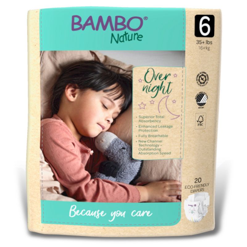 Bambo Nature Overnight Diapers, Disposable, Eco-Friendly, Size 6, 20 Count, 8 Packs, 160 Total, 1 of 6