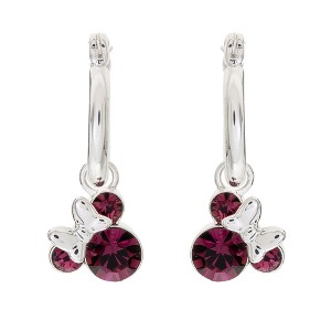 Disney Minnie Mouse Silver Plated Hoop Latch Back Birthstone Earrings - 1 of 4