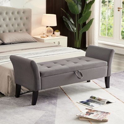 LOVMOR 64.5"Modern Velvet Storage Ottoman Bench,Nails Tufted Upholstered Storage Ottoman for Bedroom, Living Room, Entryway