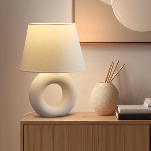 Brightech Chloe Mid-Century (Includes LED Light Bulb) Round Table Lamp Matte Beige Ceramic - 1 of 4