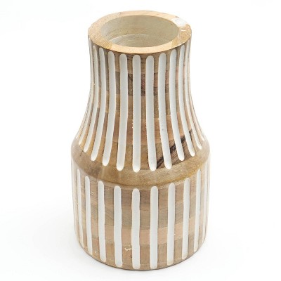 YONWAY Wood  Vase Distressed Centerpiece Vase with Carved Grooves, for Home Decor Farmhouse Vases Decor  for   Kitchen Bedroom Entryway Mantel