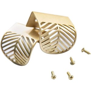 attop Solid Brass Edge Pulls for Cabinets Brushed Gold Leaf Knobs and Pulls for Dresser Drawers (2, Overall Length:2-3/8"(60mm) - 1 of 4