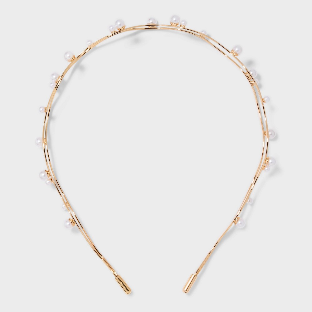 Two Row Pearl Squiggly Headband - A New Day Gold