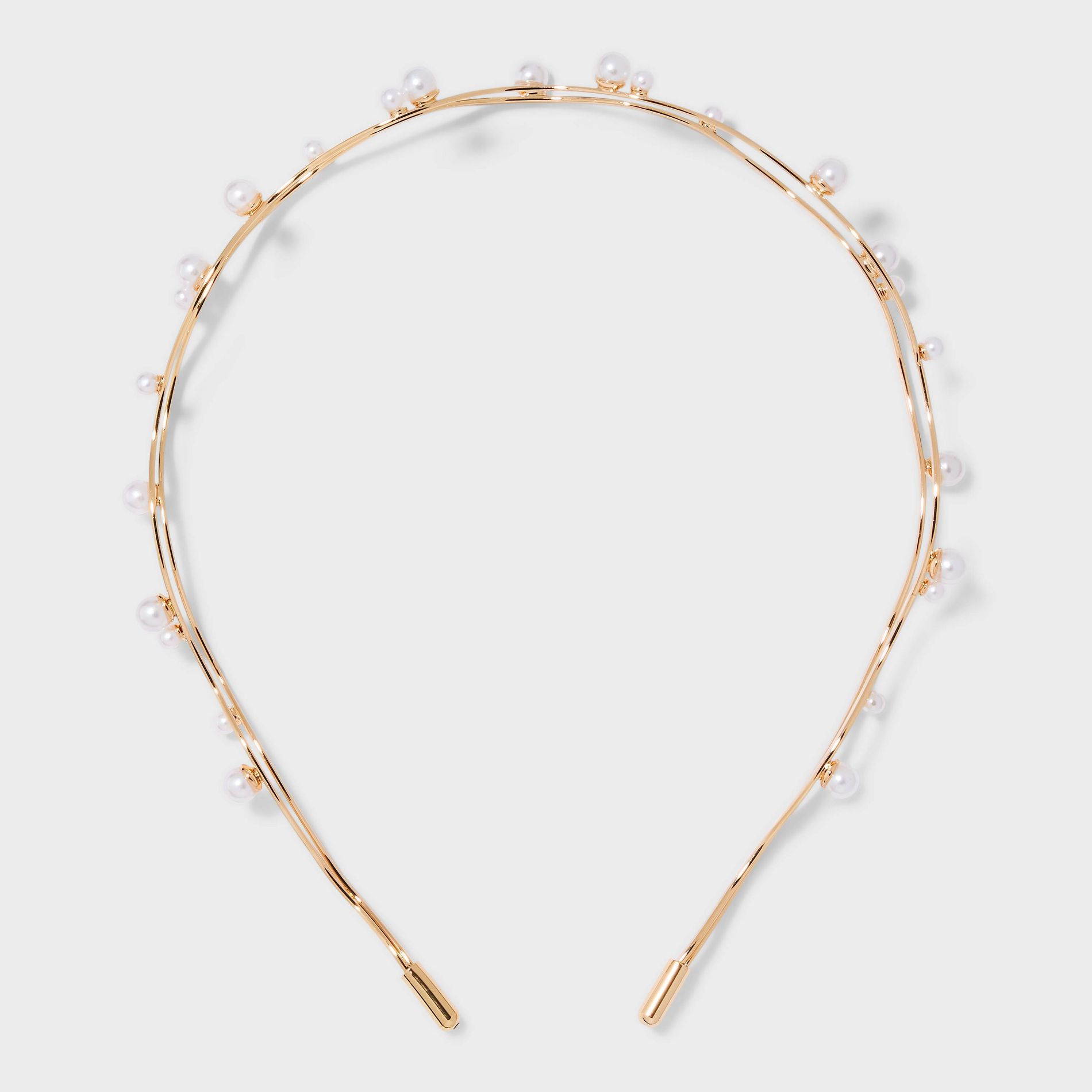 Two Row Pearl Squiggly Headband - A New Day™ Gold: Securing Hair, Solid Pattern, Recycled Polyester