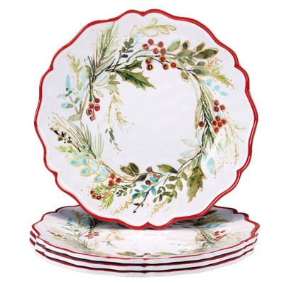Certified International Set of 4 Christmas Gatherings Melamine Dinner Plates