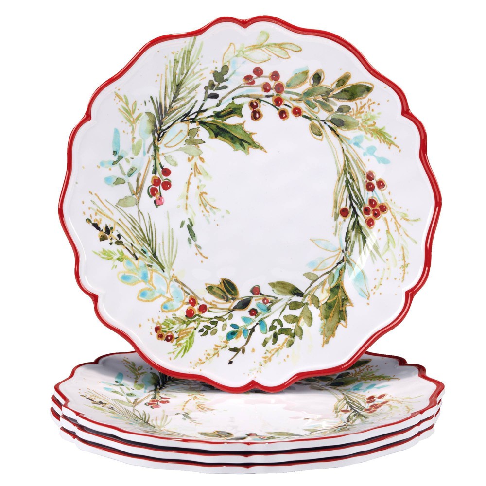 Photos - Plate Certified International Set of 4 Christmas Gatherings Melamine Dinner Plat 