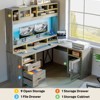 Bestier 63" Hutch L Shaped Desk with Monitor Stand & Drawers, LED Computer Desk with Charging Station & Cabinet, Executive Desk for Home Office - 3 of 4