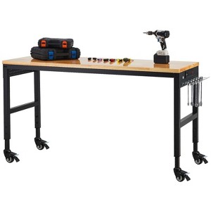 72" Workbench, Heavy Duty Rubberwood Tabletop, Height Adjustable from 29.5" to 38.4" 2000 LBS Work Table - 1 of 4
