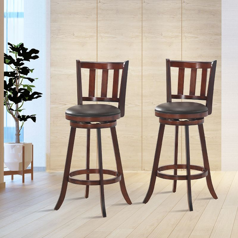 Costway Set of 2 29.5'' Swivel Bar stool Leather Padded Dining Kitchen Pub Bistro Chair High Back, 2 of 11