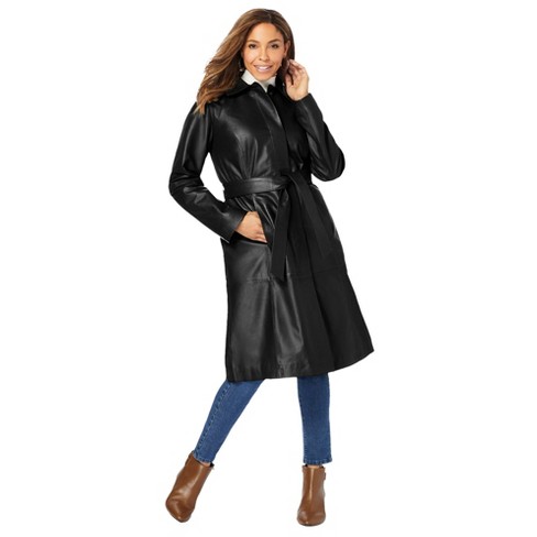 Jessica Women's Plus Size Leather Trench Coat, 12 Black : Target