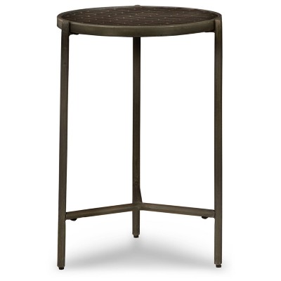 Doraley Round Brown and Gray Wood Metal End Table
