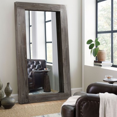 Lirago Solid Wood Wide Frame Hollow Rectangular Charcoal Finish Wall Mounted Full Length Mirror 71"H x 32"W