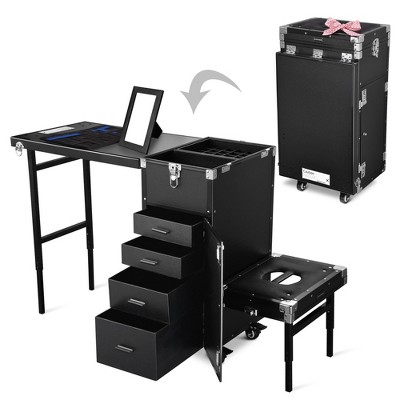 Byootique Rolling Manicure Table with 4 Storage Foldable Nail Station Desk for Beauty Salon Makeup Artist Manicurist Hairstylist