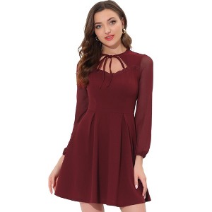 INSPIRE CHIC Women's Tie Neck Ruffled Mesh Long Sleeve Mini Dress - 1 of 4