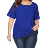 Womens Plus Size Summer Tops Scoop Neck Loose Fit T-Shirts Plus Size Short Sleeve Hollow Out Design Tops - 3 of 4