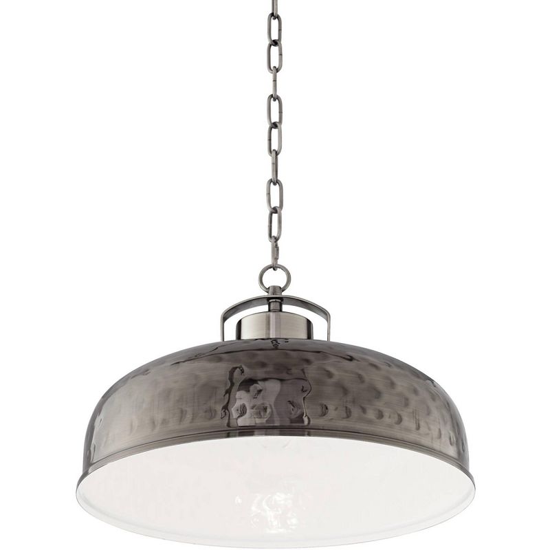 Franklin Iron Works Essex Dyed Nickel Pendant Light 18" Wide Farmhouse Rustic Hammered Dome Shade for Dining Room House Foyer Kitchen Island Entryway, 5 of 9