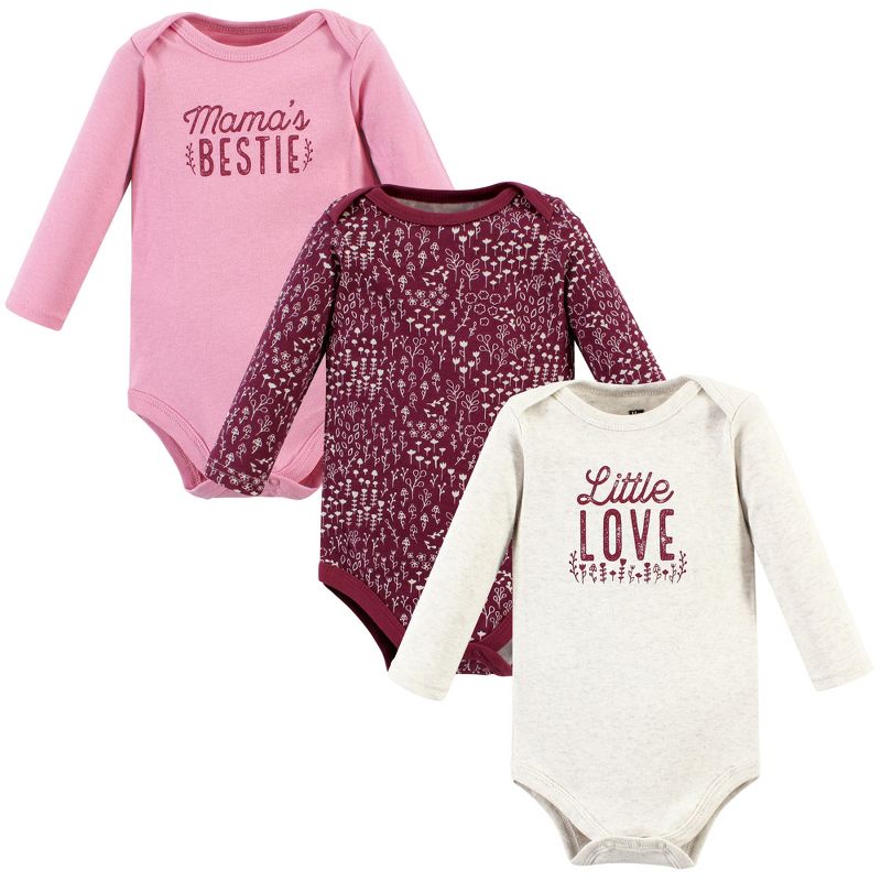 Hudson Baby Infant Girl Cotton Long-Sleeve Bodysuits, Little Love Flowers 3-Pack, 1 of 6