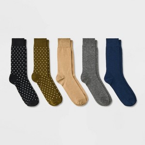 Men's Solid Dots Dress Socks 5pk - Goodfellow & Co™ Blue/Tan 7-12 - 1 of 2