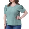 Agnes Orinda Women's Plus Size Eyelet Embroidery Crew Neck Puff Sleeve Loose Casual Summer Blouses - 2 of 4