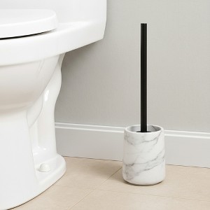 Evideco French Home Goods Black Marble Toilet Brush and Holder Set - 1 of 4