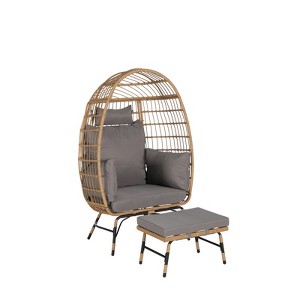 VisioGear Egg Chair, Egg Chair Indoor Outdoor with Ottoman and Thick Cushions, Oversized Large Egg Chairs for Backyard, Gray, 39"*28.5"*58.2" - 1 of 4