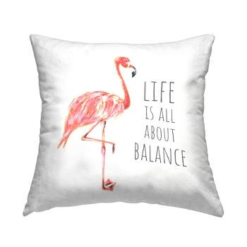 Stupell Industries Life is About Balance Motivational Phrase Pink Flamingo Printed Pillow, 18 x 18