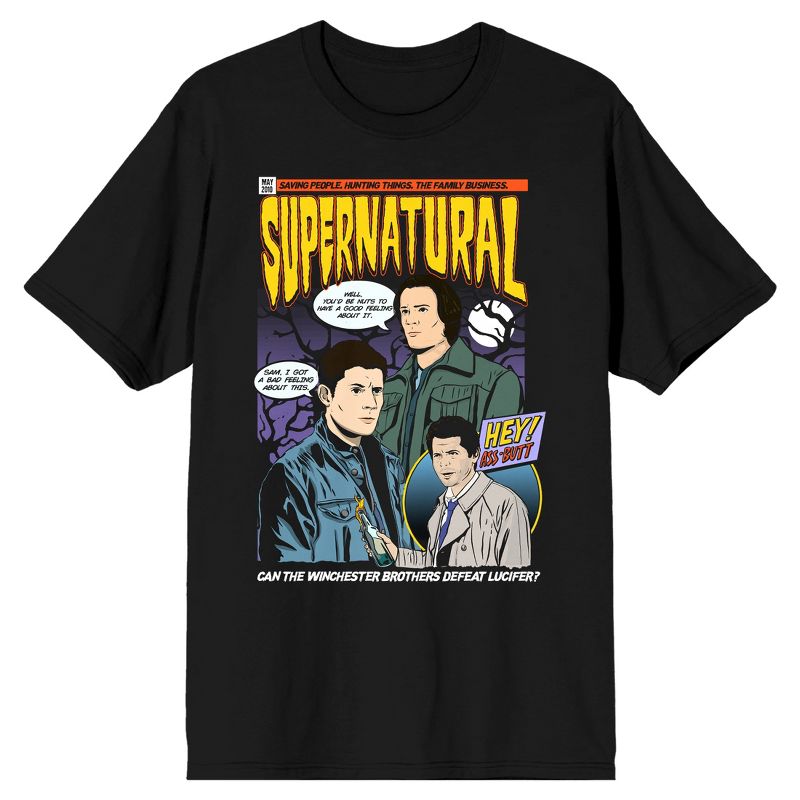 Supernatural TV Series Men's Comic Book Artwork Black Graphic T-Shirt, 1 of 2