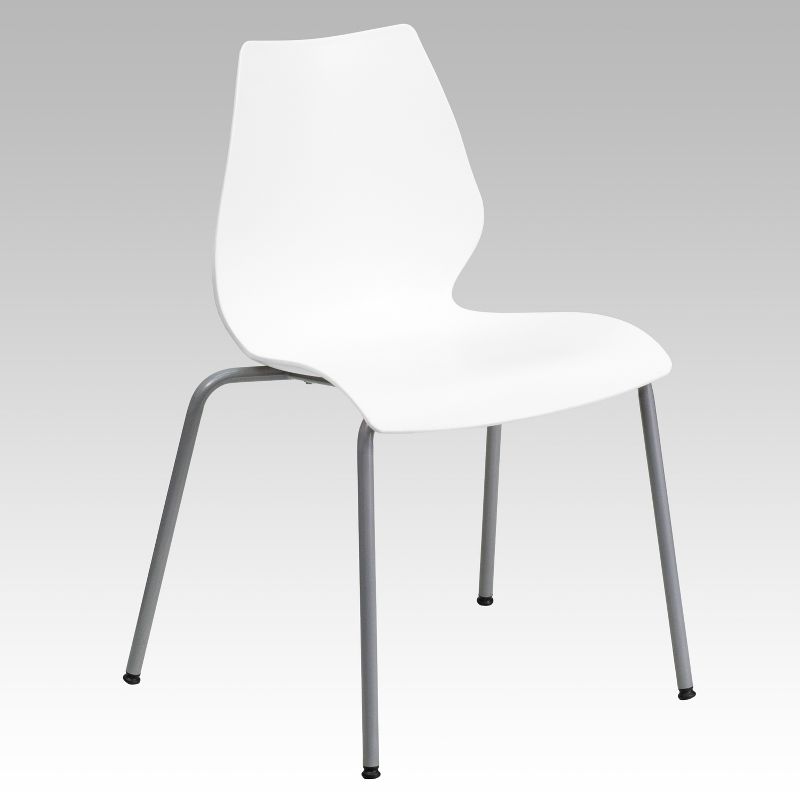 Flash Furniture HERCULES Series 770 lb. Capacity White Stack Chair with Lumbar Support and Silver Frame, 1 of 15