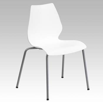 Flash Furniture HERCULES Series 770 lb. Capacity White Stack Chair with Lumbar Support and Silver Frame